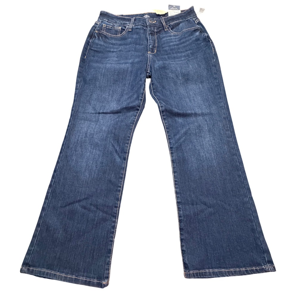 NEW‎ St Johns Bay Womens Cropped Flare Jeans Dark Thunder Mid Rise Size 12